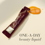 Collagen Shot Plus Pigment Clear sachet with liquid, shown as one-a-day beauty supplement.