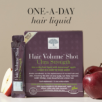 Hair volume shot pack box with text one-a-day hair liquid