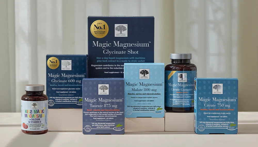 A wide range of products from the New Nordic Magic Magnesium™ series.