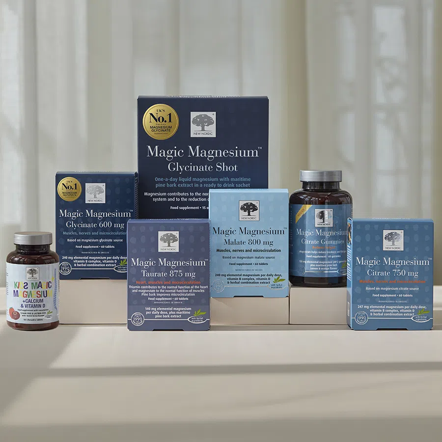 A wide range of products from the New Nordic Magic Magnesium™ series.