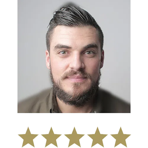 Active Joints™ Collagen Type II 11 Man smiling with five stars beneath