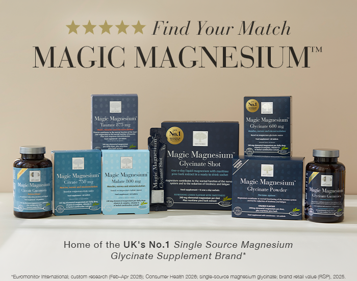 New Nordic Magic Magnesium™ supplement range, including Glycinate, Citrate, Malate and Taurate, with UK’s No.1 Single-Source Magnesium Glycinate Supplement Brand claim.