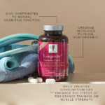 New Nordic Longevity™ Creatine Gold with tablets and training equipment, supporting physical performance.