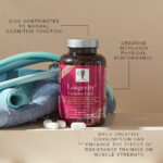 New Nordic Longevity™ Creatine Gold with tablets and training equipment, supporting physical performance.