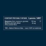 Nutritional information for 2 gummies with 100 mg magnesium and 80 mg maritime pine bark extract.