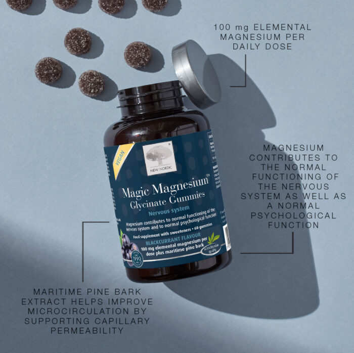 New Nordic Magic Magnesium™ Glycinate Gummies with magnesium and maritime pine bark extract.