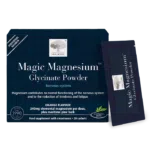 New Nordic Magic Magnesium™ Glycinate Powder with orange flavour, 240 mg magnesium per dose and 20 sachets.