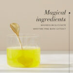 Magic Magnesium Glycinate Powder with a glass of water, highlighting magnesium glycinate and maritime pine bark extract.